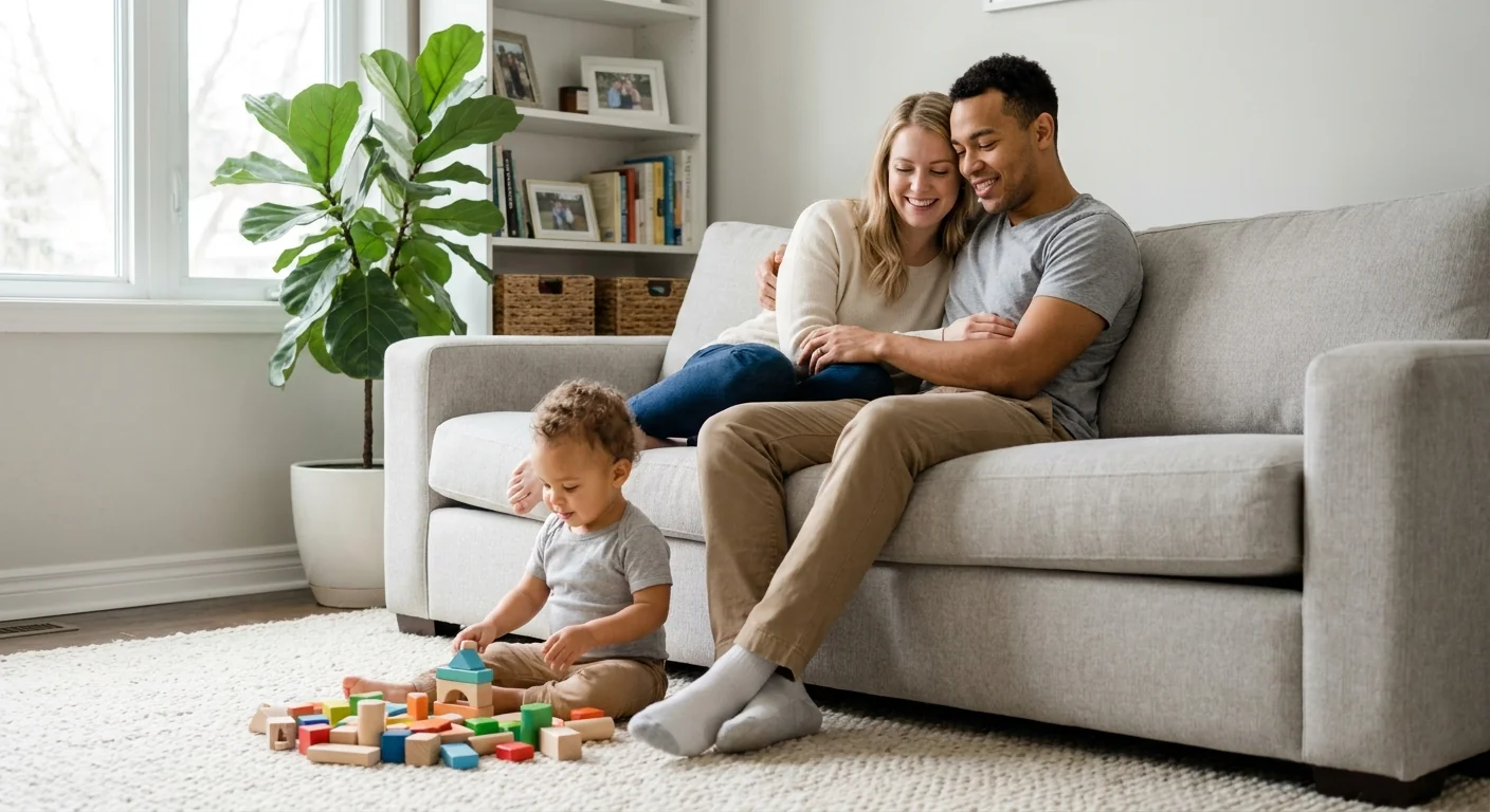 A family relaxing comfortably in their living room